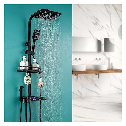 Panel de ducha, juego completo de ducha para baño en cobre negro, panel termostático con doble fila de botones y pantalla digital, ducha de mano de 4 velocidades (modelo S1803b thdd) miniatura 5