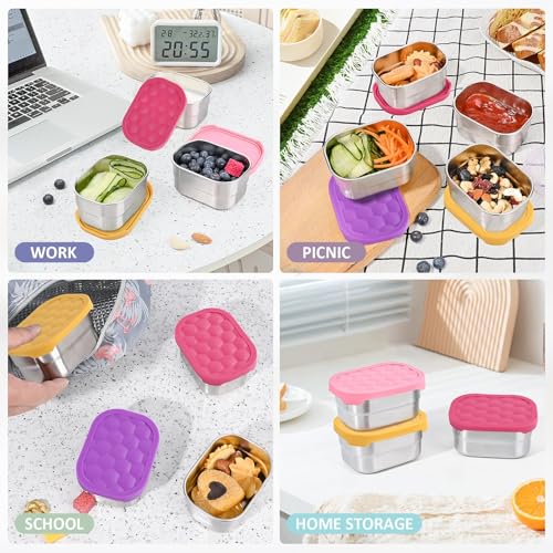 Image of Tanjiae Stainless Steel Lunch Snack Containers Set | Leak Proof 304 Stainless Steel Food Containers with Silicone Lids - Perfect Metal Lunch Box for School and Daycare (Green lunch01, Medium)