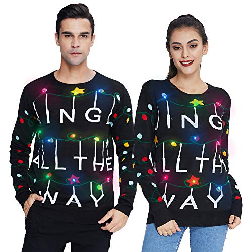 Preisvergleich Produktbild Freshhoodies Unisex Weihnachtspullover Hässliche Pulli Lustig Bunt String Licht Strickpullover Ugly Weihnachtspulli Mit Beleuchtung Für Damen Herren Weihnachtsparty S
