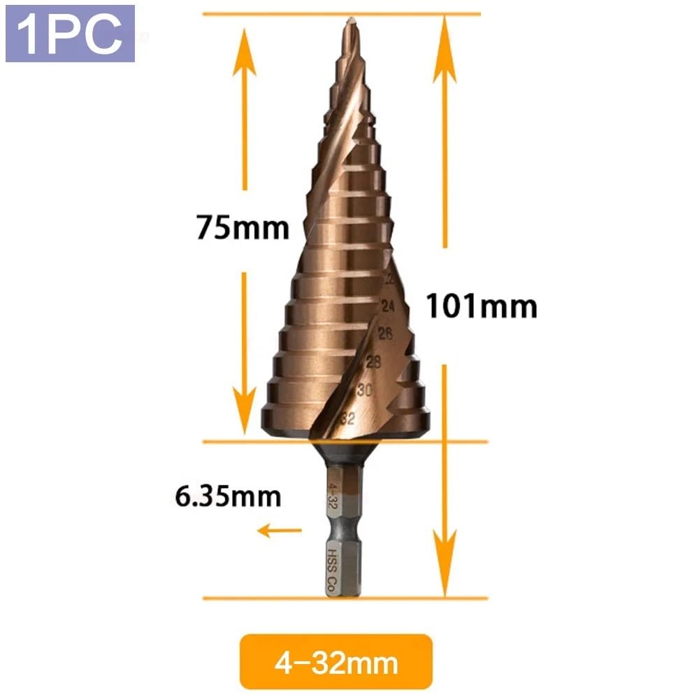 Broca escalonada de cobalto HSS M35, vástago hexagonal cónico de acero de alta velocidad HSS CO, 4-12mm/4-20mm/5-21mm/5-27mm/4-32mm(4-32mm)