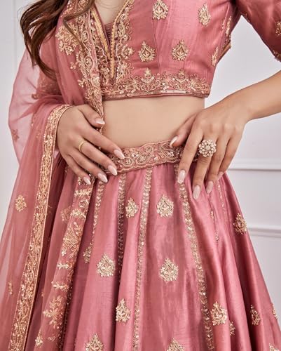 Image of RUKHA FAB Women's Bridal Silk Lehenga Choli Set with Intricate Embroidery and Dupatta for Wedding Reception Festive Celebration
