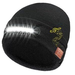 RANCOVY Bluetooth Beanie mit Licht, Musikalische Strickmütze mit Kopfhörer und eingebautem Lautsprechermikrofon, LED Beanie mit Bluetooth für Männer Frauen