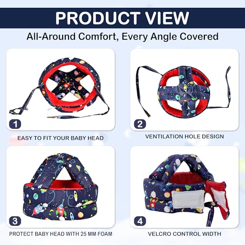 Image of GLUN Pack of 1 Baby Head Safety Cushing Helmet Navy Blue Colour, 6-12 Months Cushion Lightweight & Breathable Head Protector Helmet, Crawling & Running for Infants, Soft Cushion Headguard