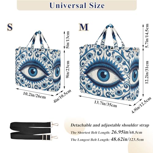 Shoulder Handbags for Women Blue Evil Eye Print, Corduroy Tote Bag Large Capacity Small Size3