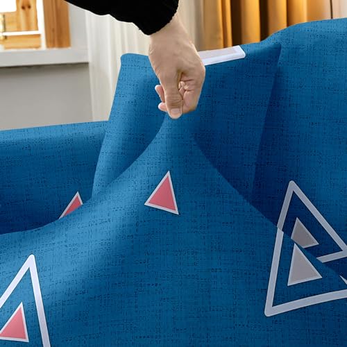 Image of Amazon Brand - Solimo L-Shaped Sofa Printed Slipcover | 2 Pieces Elastic Sofa Cover | High Density Stretch Fabric | Universal Fit (Blue)