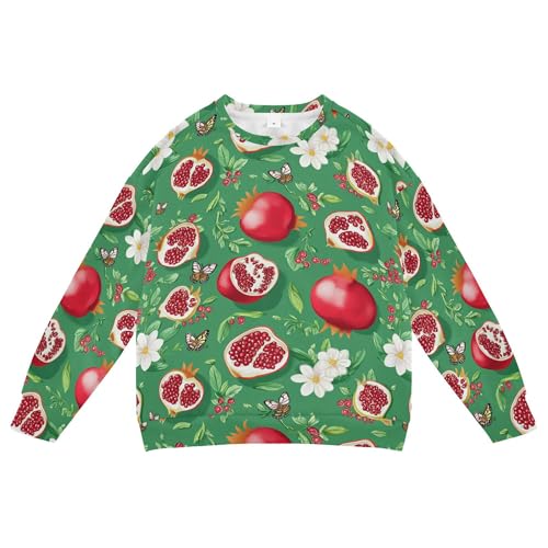 JUNZAN Funny Pomegranate Fruit Green Kids Girls Hooded Sweatshirt Crewneck Sweatshirts for Boys Party 4T