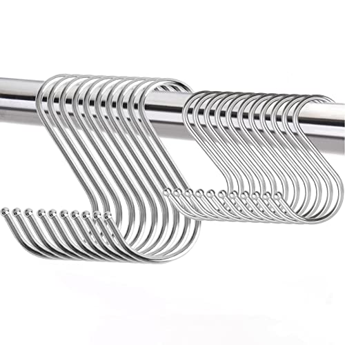 20 Stück S Haken Edelstahl Haken zum Einhängen 10 Stück 4.5" +10 Stück 2.9" Metallhaken Küchenhaken S-Förmige für Küche, Bad, Schlafzimmer und Büro Cover