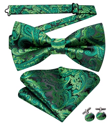 Image of Hi-Tie Bow Ties for Men Pre-Tied Pocket Square with Cufflinks Mens Bowtie Sets for Wedding Formal Party