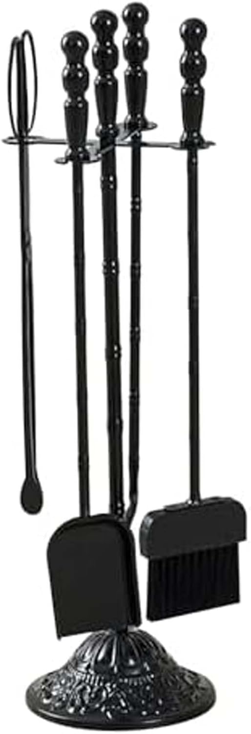 Log Burner Accessories Set, Cast Iron Fireplace Tools Kit with Stand Shovel, Brush, Tongs, Poker for Wood Burning Stove, Fire Pit Hearth