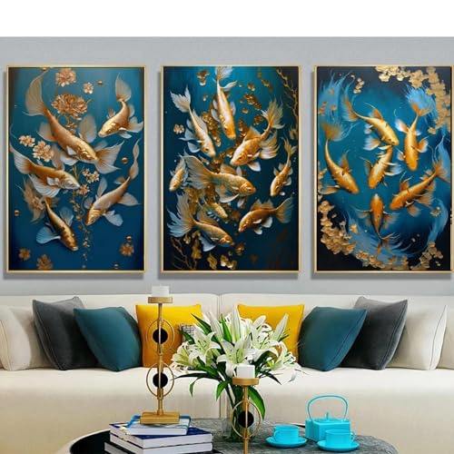 Fleurs de richesse en fleurs sur toile Feng Shui carpe Koï sans cadre 40x60