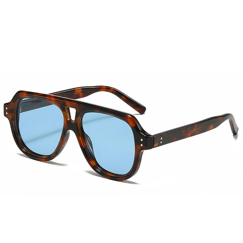 Vintage Double Bridges Polarized Men Square Okulary przeciwsłoneczne Moda Kobiety Okulary przeciwsłoneczne Trendy Nity Żółty Niebieski UV400