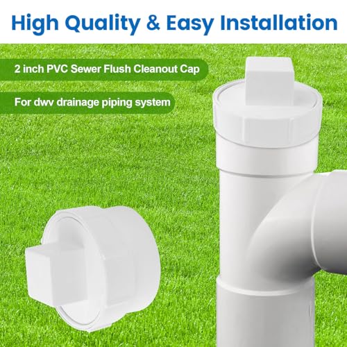Image of 2 inch PVC Sewer Cleanout Adapter with Plug Pipe Fitting, PVC DWV Flush Sewer Cleanout Cap for Outdoor Garden, RVs Sewer or Drainage Piping Connect System