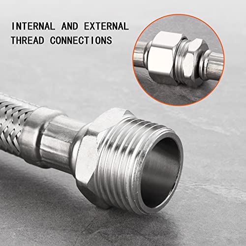 GEOATON Flexible Tap Hose Length Hose for Tap or Shower in Stainless Steel, Silver, 60cm - Image 2