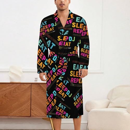Eat Sleep Dj Repeat Soft Robe Long Sleeve Bathrobes V Neck Sleepwear Spa Robes with Belt Men Woman2