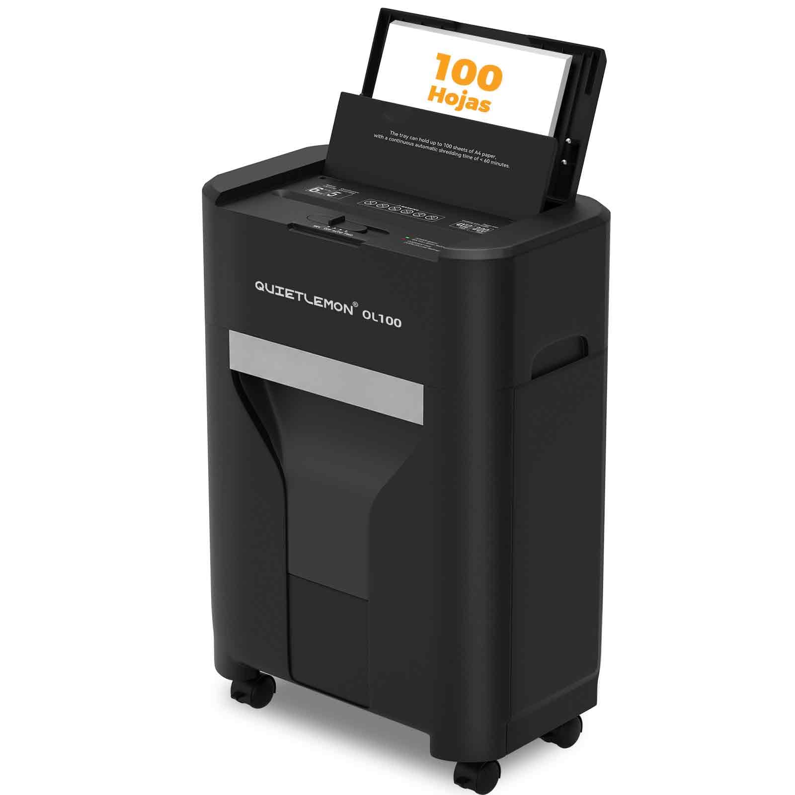 Trituradora de Papel con Alimentación Automática, 60 min Continuo, Nivel P-4, Destructora Eléctrica, Papelera 20L, para Oficina/Casa/Industrial/Hogar (100 Hojas)