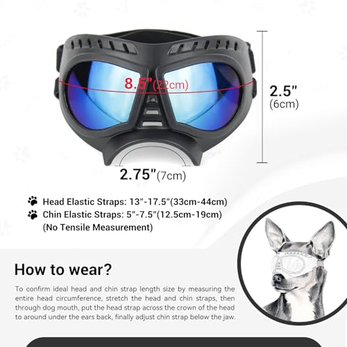 NAMSAN Hundebrille Sonnenbrillen für Augenschutz Hunde Brille mit Verstellbare Träger Mode Hundeschutzbrille für Kleine/Mittlere Hunde-Blau