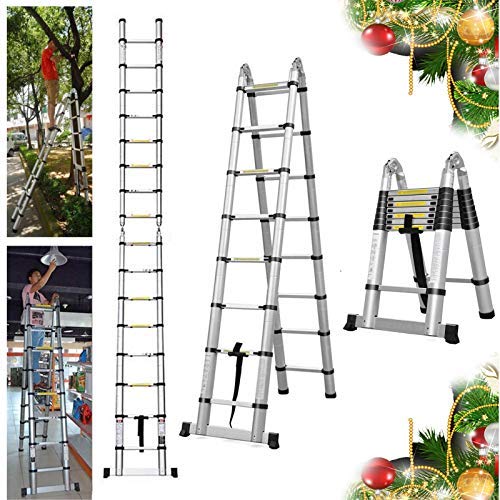 16.5FT Extension Telescopic A-Frame Ladder 16 Feet Multi-Purpose Aluminum Portable Ladder 330lb Loading