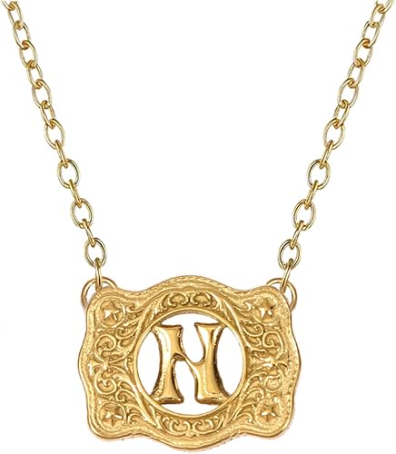 14K Gold Belt Buckle Necklace Western Style Initial Letter Pendant Necklace, Decorative Belt Buckle Frame Design