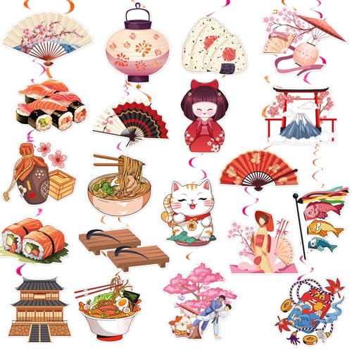 Image of 20 Pack Japanese Hanging Swirls Japanese Spirals Japanese Theme Hanging Decorations Ceiling Decor for Japanese Birthday Party Decorations Japanese Party Supplies