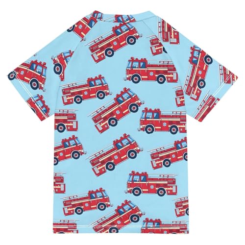 ALAZA Kids Rash Guard Girls Boys Toddler Swim Shirts Short Sleeve Fire Truck UPF 50+ 3T2