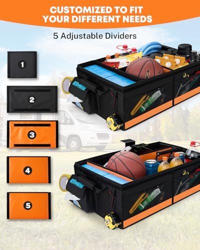 Kohree Car Trunk Organizer for SUV, 81L Collapsible Trunk Storage Organization Bag with Lid, Multi Compartment Container Box for Car Accessories/Jeep/Sedan, Orange