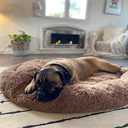 XXL Hundebett Orthopädisch Waschbar Rund Haustierbett für Große Mittelgroße Hunde XL Hundesofa Antistress Kuschelig Hundekissen Memory Foam Hoch Oval Donut Labrador Hundehöhle Braun