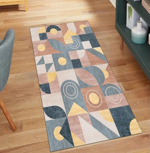 Alfombra de pasillo azul y rosa 80x200 cm lavable 2