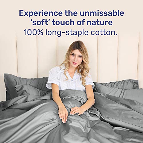 Duvet Cover Set Full / Queen - Slate Grey 3 Piece Bedding Set, 400 Thread Count Sateen Weave, 100% Pure Cotton Comforter Cover and Two Pillow Shams, with Button Closure and Corner Ties - Thumbnail 5