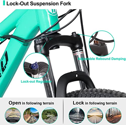 Hiland 26 27.5 Inch Mountain Bike For Women,21/24 Speed With Lock-Out Suspension Fork,Dual Disc Brakes,Aluminum Frame Mtb,Adult Ladies Womens Bike Mens Bicycle #TOP2