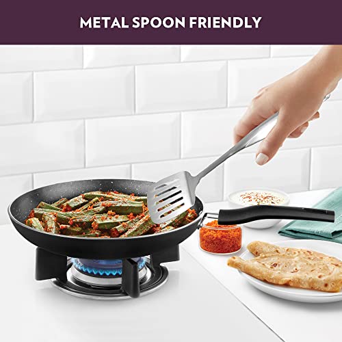 Image of Borosil Granito Non-Stick Aluminium Deep Fry Pan with Handle, Black (20 Cm)