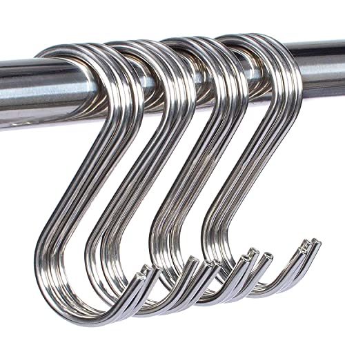 Image of S Hooks for Hanging - S Shaped Heavy Duty Stainless Steel S Type Hook 3.25 Inch (4mm) Long Extension for Clothes, Wardrobe, Kitchenware, Office, Bathroom, Plants, Pots - 6 Pieces (Silver)