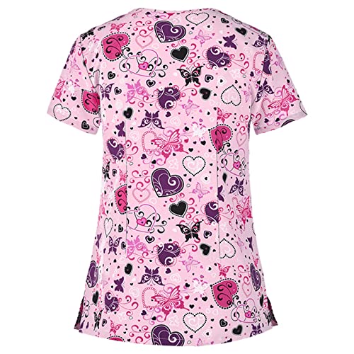 OIOLOYJM Printed Scrub Tops Women V Neck Short Sleeve Plus Size Scrubs for Womens Nursing Uniforms Shirts with Pockets