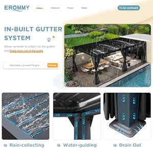 Erommy12x20ftlouveredpergolaoutdoorsunshadeshelterwithaluminumframeandadjustablemetalrainproofroofforgardenpatiocurtainsandnettingincludedgrayblack Urban Country Home Decor Erommy 12x20ft louvered pergola outdoor sun shade shelter with aluminum frame and adjustable metal rainproof roof for garden patio curtains and netting included gray black urban country home decor