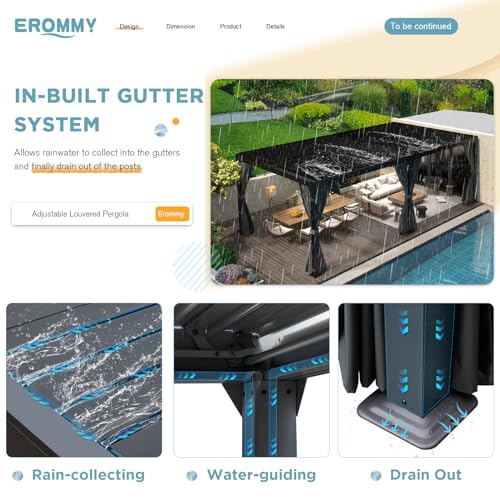 Erommy12x20ftlouveredpergolaoutdoorsunshadeshelterwithaluminumframeandadjustablemetalrainproofroofforgardenpatiocurtainsandnettingincludedgrayblack Urban Country Home Decor Erommy 12x20ft louvered pergola outdoor sun shade shelter with aluminum frame and adjustable metal rainproof roof for garden patio curtains and netting included gray black urban country home decor