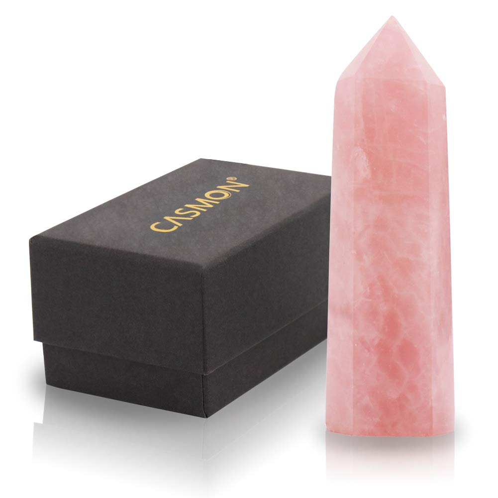 CASMONHealing Crystal Point Wand, 6 Faceted Polished Natural Quartz Stone with Gift Box for Reiki, Chakra, Meditation, Collection, Gifts, Home Décor (85-90mm)