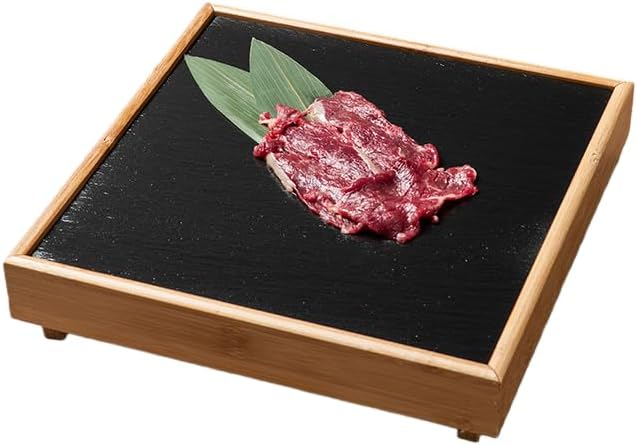 スレートプレート 盛台 寿司皿 大皿 天然石 長角 盛皿 トレイ 天然竹 サービングプレート ディナープレート ステーキ皿 パスタプ