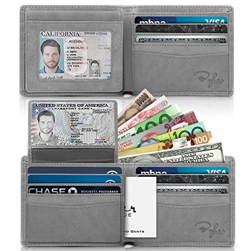 2 ID Window RFID Wallet for Men, Bifold Top Flip, Extra Capacity Travel Wallet (Slate Gray - Distressed Leather, Medium)