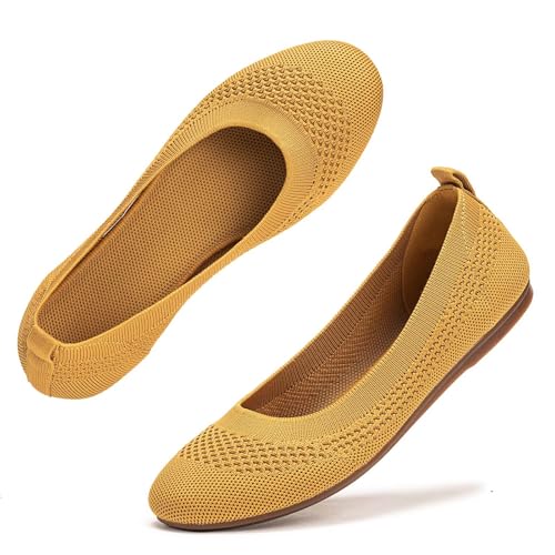 Image of Frank Mully Women's Ballet Flats Round Toe Walking Flats Slip On Work Shoes Knitted Flats Shoes for Woman Soft Lightweight