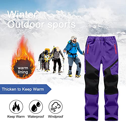 SEAUR - Boys Snow Pants Kids Winter Pants Girls Fleece Lined Softshell Waterproof Hiking Pants Thick Warm Outdoor Trousers4