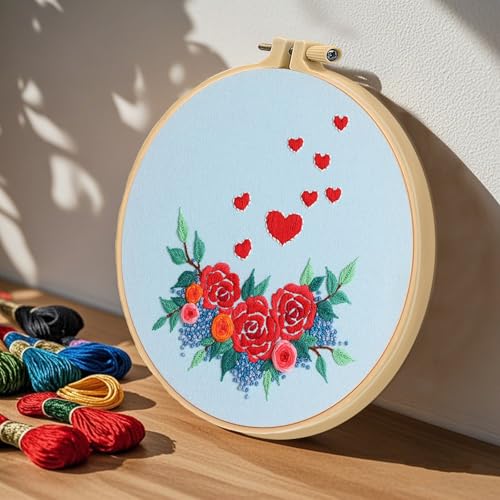 Image of Loyisal Embroidery Kit for Beginner Adults, Adult DIY Hand Embroidery Set, Ideal for Valentine's Day and Home Decorations (Flower)