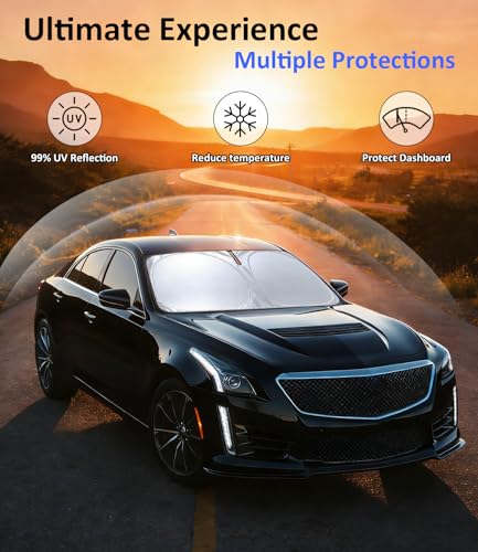 Image of Windshield Sun Shade for Cadillac CTS 2014-2019 Accessories | Car Front Window Shade & Heat Shield Accessories | 240T Sunshade Sun Visor Protector Blocks UV Rays & Keeps Car Cooler