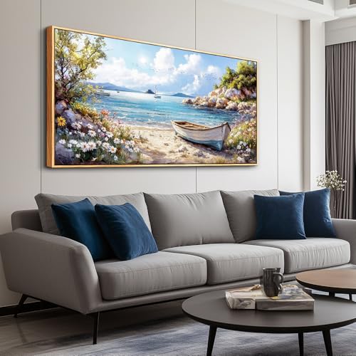 PHAOHUAXM Large Canvas Wall Art For Living Room Wall Decor For Bedroom Office Decor Print Marine Landscape Paintings Artwork Modern Stretched and Framed Beach Posters Home Decor 30"X60" Wood Framed