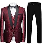 TRONSTORE Men's Stylish Tuxedo 3 Piece Suit One Button Paisley Jacket Vest Pants Dinner Party Prom