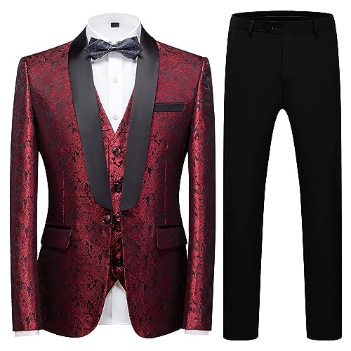 Mens Tuxedo Suits Slim Fit 3 Piece Formal Skinny Tuxedo Suit Set Shawl Lapel Paisley Suits Men for Wedding Prom