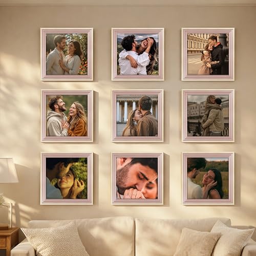 Image of Art Street Luxury Photo Frame for living room, Modern Step Design Photo Frames for Photograph, Art Work, Kids Room Set of 9 (12x12 Inch, Pink)