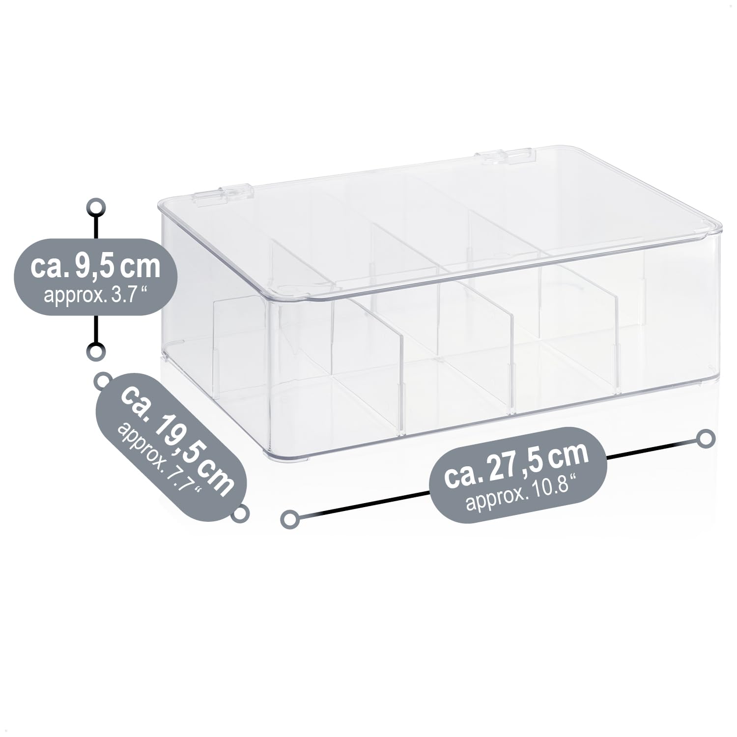 com-four® a herbate Premium z 8 przegródkami i pokrywka na zawiasach | pudelko na torebki herbaty, saszetki z kawa, skladniki do pieczenia - organizer na bizuterie