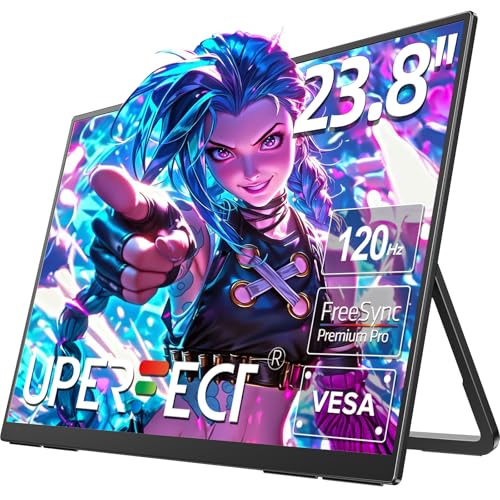 UPERFECT 23.8' 120Hz QLED Portable Gaming Monitor, FHD 1080P 100% SRGB Große Matte Display mit 180° Verstellbarem Standfuß USB C HDMI für Laptop/MacBook/SteamDeck/Smartphone/Mini PC, VESA Kompatibel