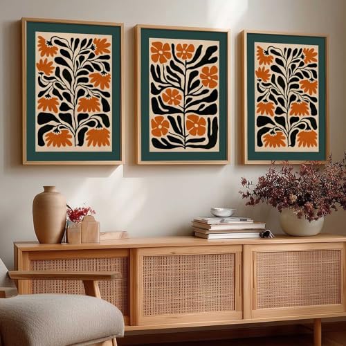 Image of kotart Aesthetic Floral Art Home Decoration | Boho Floral Paintings With Frame For Living Room Bed Room Hotel Wall Decor Digital Reprint Set of 3 (19X25 inch)