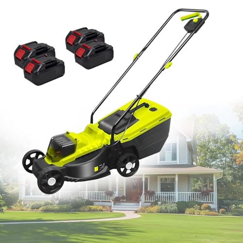 Cortacésped Inalámbrico 40V con Motor Brushless,Cortacésped Eléctrico con Ajuste de Altura de Corte En 30/50/70mm,Bolsa Recolectora de 40l y Cargador Incluido,Autonomía de 45 Minutos,4 batteries