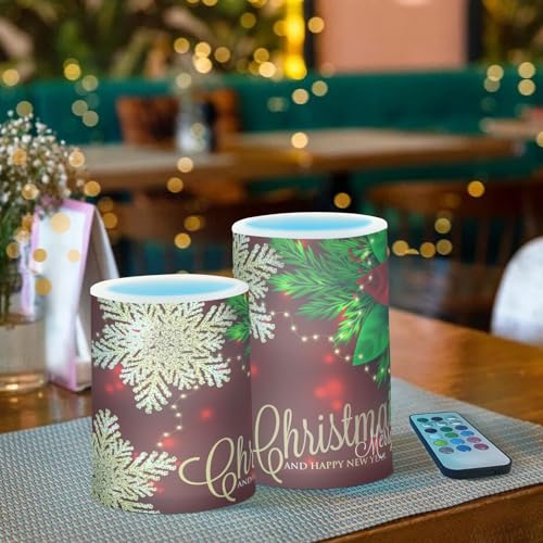Image of Flickering Flameless Candles, Christmas Poinsettia Flower Snowflakes LED Candles with Remote Timer, Set of 2 Battery Operated Candle for Valentine Wedding Birthday